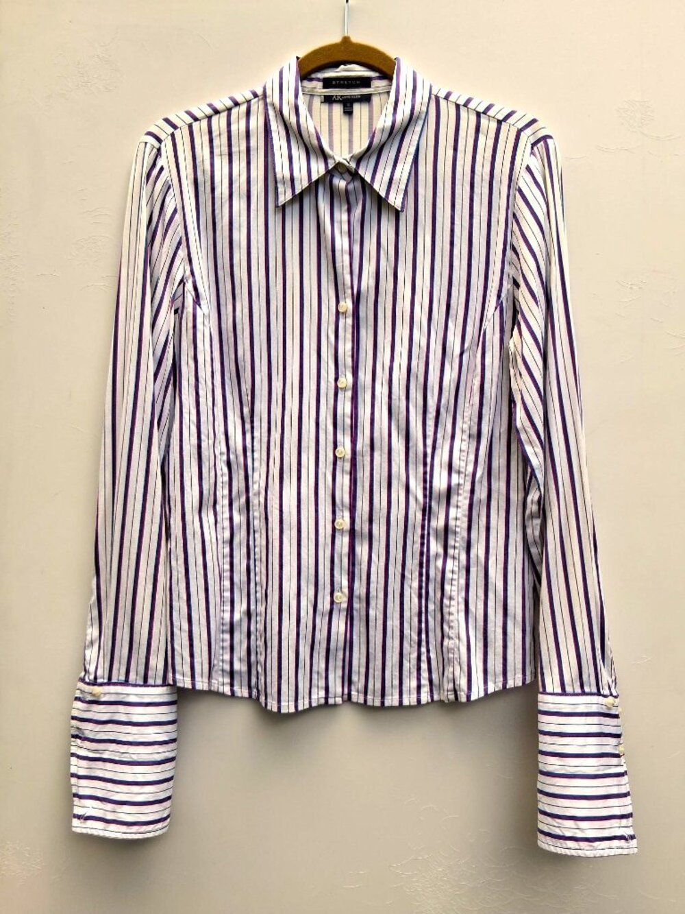 Vintage AK ANNE KLEIN stretch cotton pinstripe button-down shirt cool cuffs (10)
